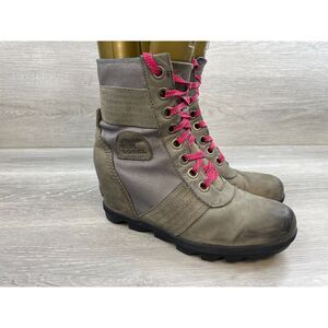 Sorel Lexie II Women's Boot Snow Wedge Heel Suede Leather US 8 Gray Shoes